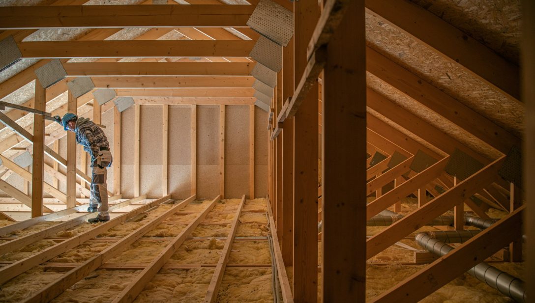 Attic Wooden Roof Construction Covering the House